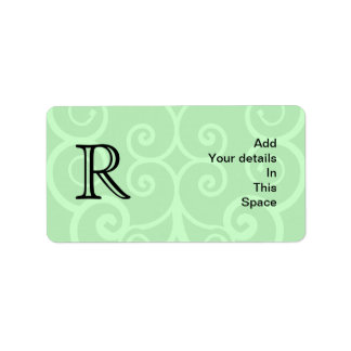 Your Letter. Custom Green Swirl Monogram. Label