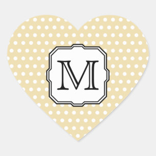 Your Letter. Custom Monogram. Beige Polka Dot. Heart Sticker