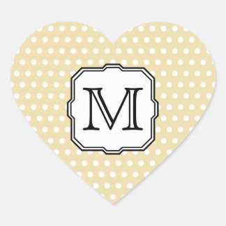 Your Letter. Custom Monogram. Beige Polka Dot. Heart Sticker