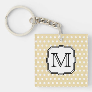 Your Letter. Custom Monogram. Beige Polka Dot. Key Ring