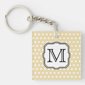 Your Letter. Custom Monogram. Beige Polka Dot. Key Ring