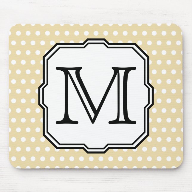 Your Letter. Custom Monogram. Beige Polka Dot. Mouse Pad (Front)