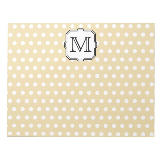 Your Letter. Custom Monogram. Beige Polka Dot. Notepad (Front)