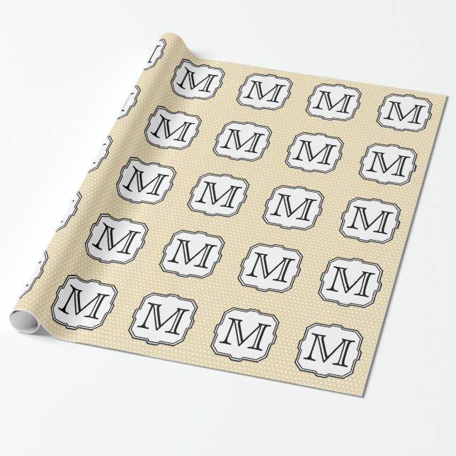 Your Letter. Custom Monogram. Beige Polka Dot. Wrapping Paper (Unrolled)