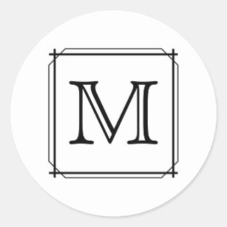 Your Letter. Custom Monogram. Black and White Classic Round Sticker
