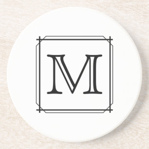 Your Letter. Custom Monogram. Black and White Coaster