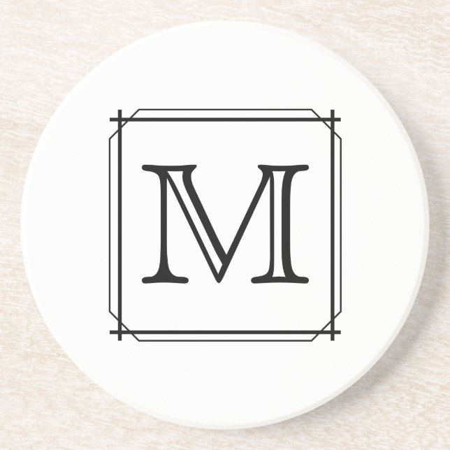 Your Letter. Custom Monogram. Black and White Coaster (Front)