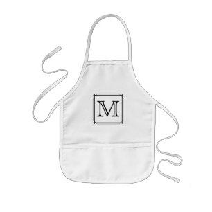 Your Letter. Custom Monogram. Black and White Kids Apron