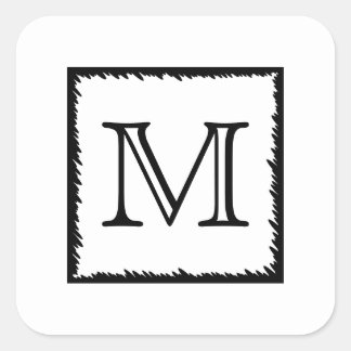 Your Letter. Custom Monogram. Black and White Square Sticker