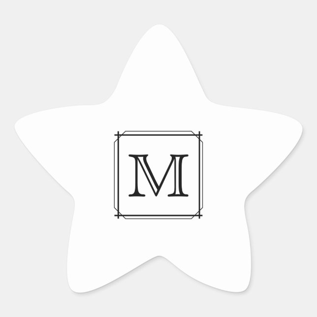 Your Letter. Custom Monogram. Black and White Star Sticker (Front)