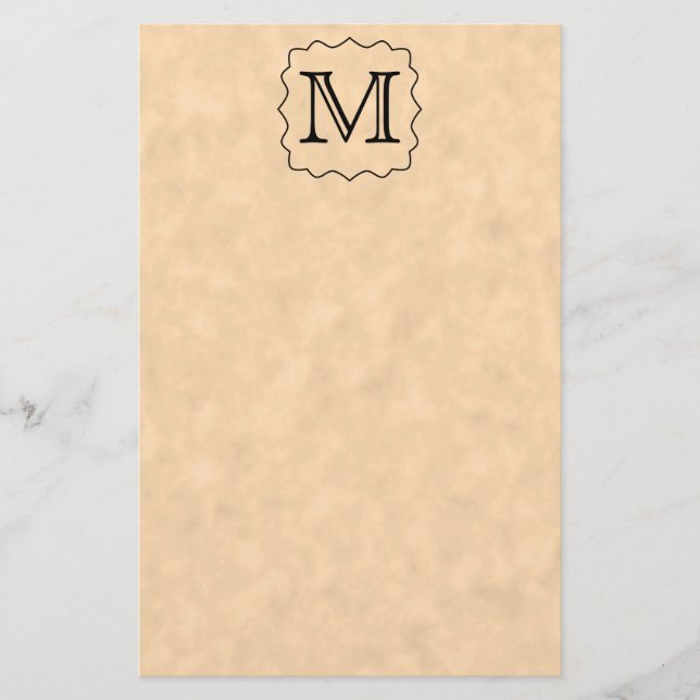 Your Letter. Custom Monogram. Black & Parchment Stationery (Front)