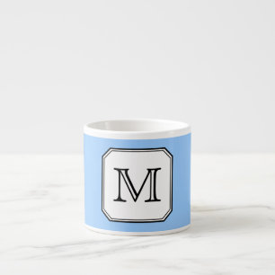 Your Letter. Custom Monogram. Blue Black White. Espresso Cup