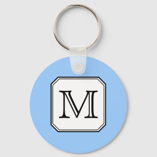 Your Letter. Custom Monogram. Blue Black White. Key Ring