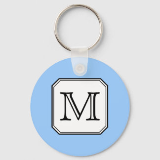Your Letter. Custom Monogram. Blue Black White. Key Ring