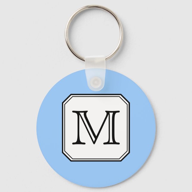 Your Letter. Custom Monogram. Blue Black White. Key Ring (Front)