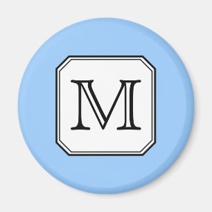 Your Letter. Custom Monogram. Blue Black White. Magnet