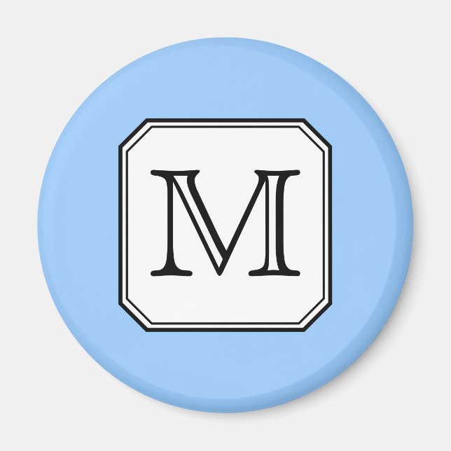 Your Letter. Custom Monogram. Blue Black White. Magnet (Front)