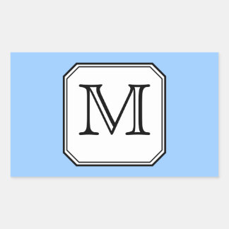 Your Letter. Custom Monogram. Blue Black White. Rectangular Sticker