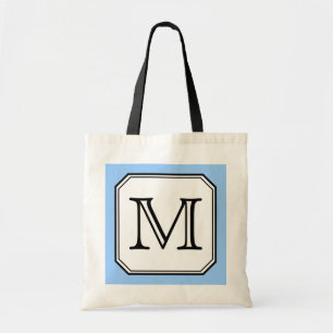 Your Letter. Custom Monogram. Blue Black White. Tote Bag