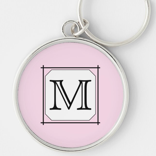 Your Letter. Custom Monogram. Pink Black White Key Ring (Front)