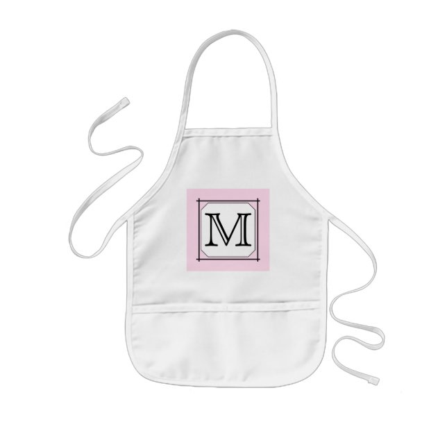 Your Letter. Custom Monogram. Pink Black White Kids Apron (Front)