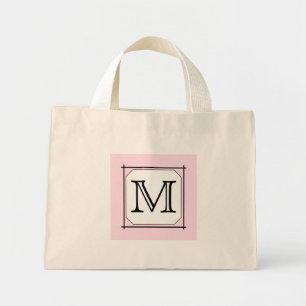 Your Letter. Custom Monogram. Pink Black White Mini Tote Bag