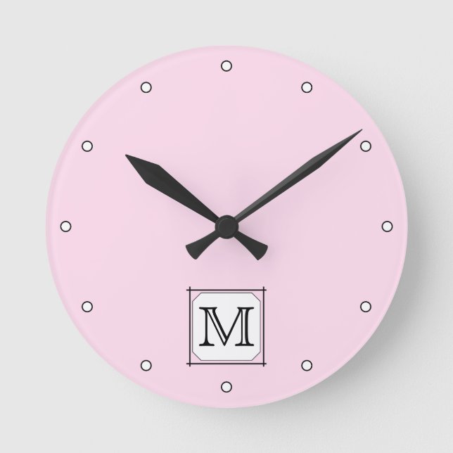 Your Letter. Custom Monogram. Pink Black White. Round Clock (Front)