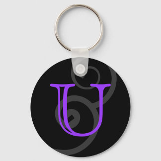 Your Letter. Custom. Purple Swirl Monogram. Key Ring
