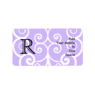 Your Letter. Custom. Purple Swirl Monogram. Label