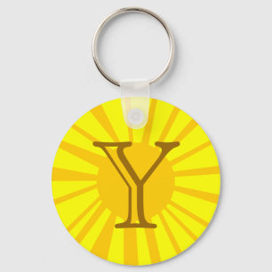 Your Letter. Custom Yellow Sun Ray Monogram. Key Ring