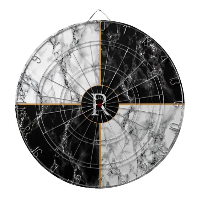 Your Letter Dart Board Black White Check Marble (Front)