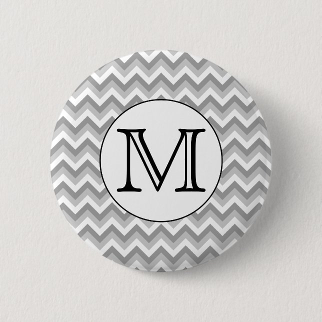 Your Letter. Grey Zigzag Pattern Monogram. 6 Cm Round Badge (Front)