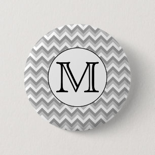 Your Letter. Grey Zigzag Pattern Monogram. 6 Cm Round Badge