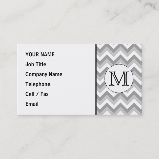 Your Letter. Grey Zigzag Pattern Monogram. Business Card (Front)