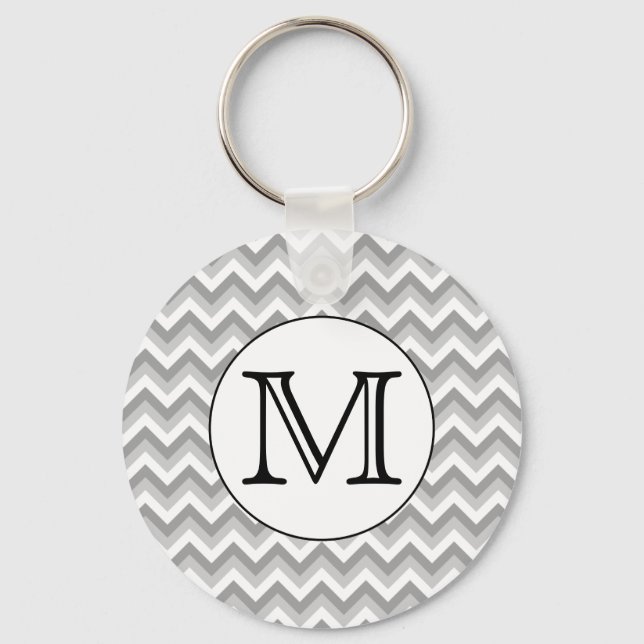 Your Letter. Grey Zigzag Pattern Monogram. Key Ring (Front)