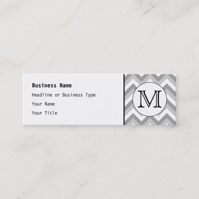 Your Letter. Grey Zigzag Pattern Monogram. Mini Business Card (Front)