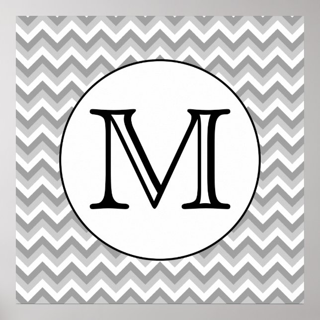 Your Letter. Grey Zigzag Pattern Monogram. Poster (Front)