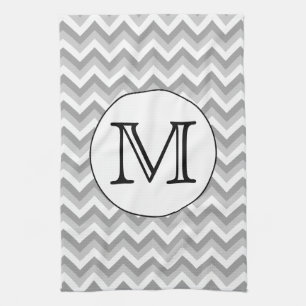 Your Letter. Grey Zigzag Pattern Monogram. Tea Towel