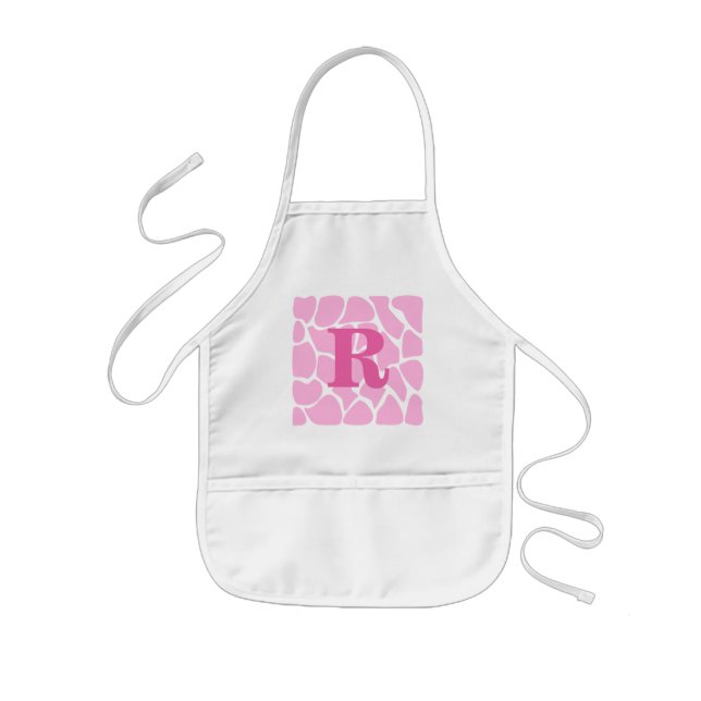 Your Letter Monogram. Custom. Pink Giraffe Pattern Kids Apron (Front)