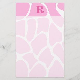 Your Letter Monogram. Custom. Pink Giraffe Pattern Stationery