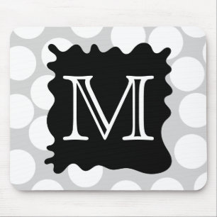 Your Letter, Monogram. Dots with Black Splat. Mouse Pad