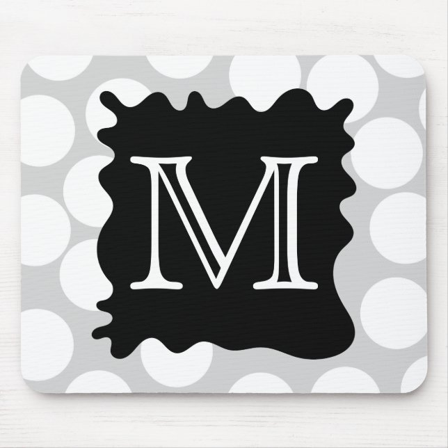 Your Letter, Monogram. Dots with Black Splat. Mouse Pad (Front)