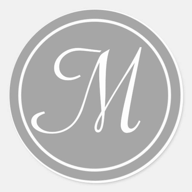 Your Letter, Monogram M, Initial Grey Classic Round Sticker (Front)