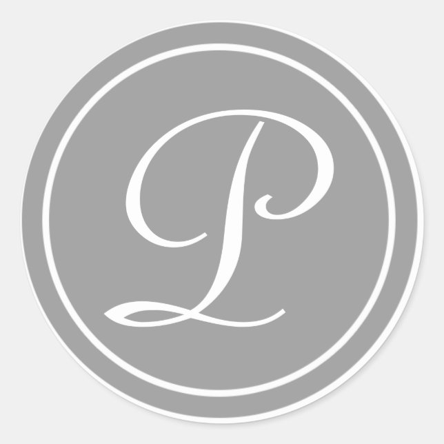 Your Letter, Monogram P, Initial Grey Classic Round Sticker (Front)