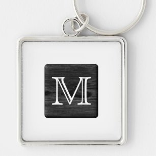 Your Letter Monogram. Picture of Black Wood. Key Ring