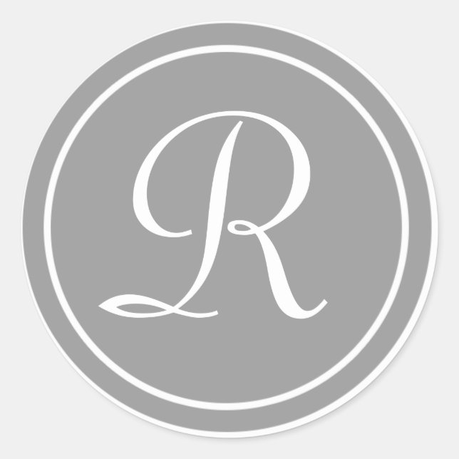 Your Letter, Monogram R, Initial Grey Classic Round Sticker (Front)