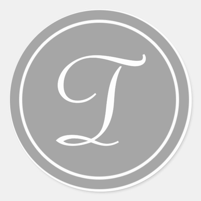 Your Letter, Monogram T, Initial Grey Classic Round Sticker (Front)