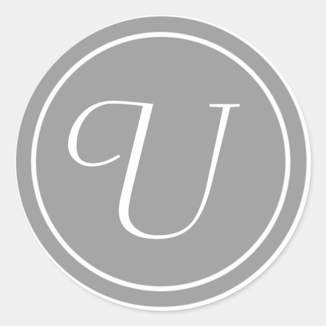 Your Letter, Monogram U, Initial Grey Classic Round Sticker (Front)