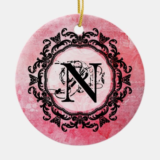 Your Letter,Old,Vintage,Romantic,Rose,Pattern Ceramic Ornament
