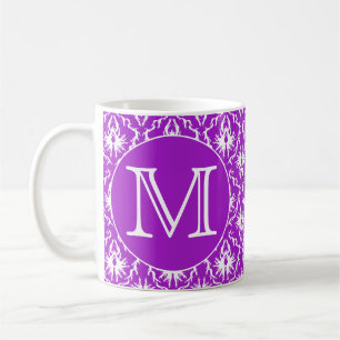 Your Letter. Purple and White Damask Pattern. Coffee Mug